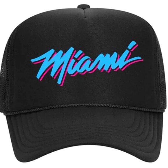 Miami City MIA Foam Mesh Trucker Snapback Cap Hat Black HTV - Picture 1 of 2